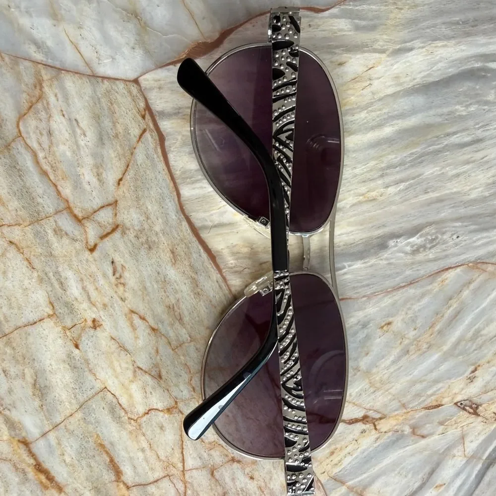 Piranha Silver‎ Zebra Print Rhinestone Aviator Sunglasses Purple 83474 PC 105
